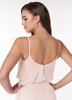 Azazie Lupe Bridesmaid Dresses Rose Petal A-Line Scoop Blouson Chiffon Dress image6