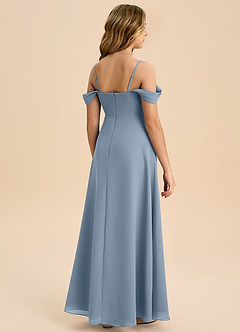 Azazie Anselie Junior Robe Trapèze en Mousseline de soie Épaule décolletée Bleu Poussiéreux image2