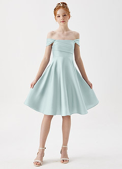 Azazie Amira Junior Mist A-Line Pleated Stretch Satin Dress image5