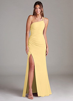 Azazie Eren Bridesmaid Dresses Butter Sheath One Shoulder Chiffon Dress image3