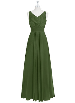 Azazie Pierrette Bridesmaid Dresses Olive A-Line Pleated Chiffon Dress image7