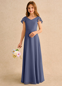 Azazie Nari Girls Formal Blumenmädchenkleider A-Linie mit ärmel Chiffon Kleid Sturm image4