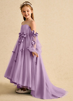 Azazie Karrie Flower Girl Dresses Wisteria A-Line with Sleeves Tulle Dress image3