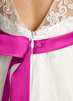 Azazie Lettie vestidos de niña de las flores Vestido de Marfil Fucsia de Encaje de Princesa image6