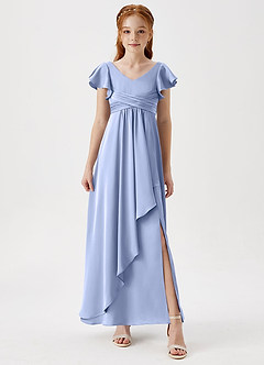 Azazie Omari Junior Ice A-Line Pleated Stretch Satin Dress image4