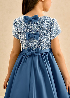 Azazie Cashew Flower Girl Dresses Twilight Ball-Gown with Sleeves Matte Satin Dress image7