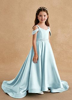 Azazie Jodi Flower Girl Dresses Sea Glass A-Line Matte Satin Dress image3
