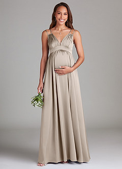 Azazie Emree Maternity Bridesmaid Dresses A-Line Stretch Satin Floor-Length Dress with Pockets image1