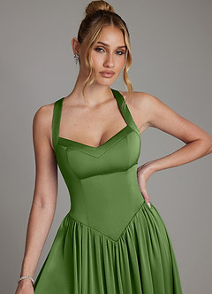 Azazie Francis Bridesmaid Dresses Basil A-Line Corset Stretch Satin Dress image4