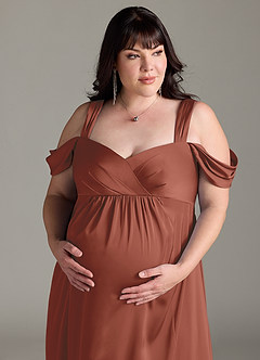 Azazie Rhea Maternity Bridesmaid Dresses A-Line Off-The-Shouler Pleated Stretch Satin Floor-Length Dress image12