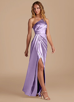 Azazie Mika Bridesmaid Dresses Lilac Sheath One Shoulder Metallic Satin Dress image4
