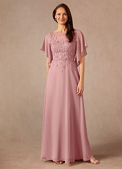 Azazie Faviola Final Sale Dusty Rose A-Line Boatneck sequins Chiffon Dress image1