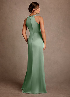 Azazie Lawrence Moeder van de bruid jurken A-Lijn Jurk van Stretch Satijn Geplooid Matcha image3