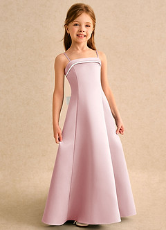 Azazie Izel Girls Formal Flower Girl Dresses Ivory Powder Pink A-Line Pleated Matte Satin Dress image3