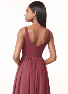 Azazie Keyla Bridesmaid Dresses Merlot A-Line V-Neck Pleated Chiffon Dress image4