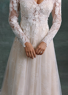 Azazie Leila Wedding Dresses Diamond White Champagne A-Line V-Neck Sequins Tulle Dress image11