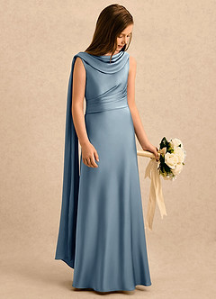 Azazie Sanah Girls Formal Vestidos de florista Vestido Azul Empoeirado de Cetim elástico de Linha A com Plissado image1