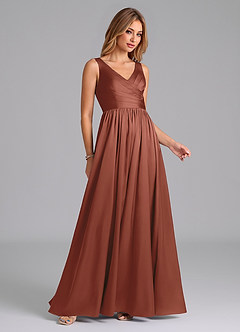Azazie Keyla Bridesmaid Dresses Auburn A-Line Pleated Stretch Satin Dress image6