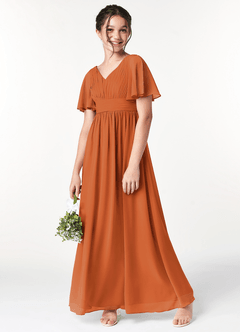 Azazie Temeka Junior Cinnamon A-Line Pleated Chiffon Dress image1