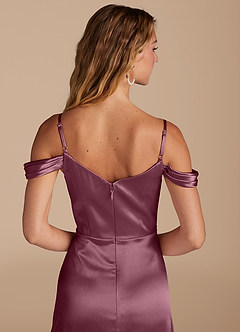 Azazie Ocean Bridesmaid Dresses Cabernet A-Line Off the Shoulder Metallic Satin Dress image5