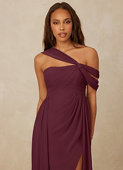 Christian Siriano Bridal for Azazie 1014 Bridesmaid Dresses Cabernet A-Line Off the Shoulder Chiffon Dress image6