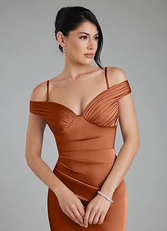 Azazie Stella Robes de demoiselle d'honneur Robe Fourreau Convertible en Satin extensible Corset Cuivre image8