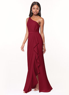 Azazie Liza Bridesmaid Dresses Burgundy Mermaid One Shoulder Chiffon Dress image1