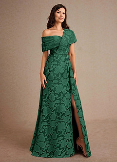 Azazie Milton Mother of the Bride Dresses Dark Green A-Line Pleated Floral Burnout Dress image5