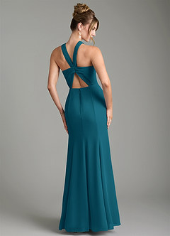 Azazie Rue Bridesmaid Dresses Ink Blue A-Line Halter Chiffon Dress image2