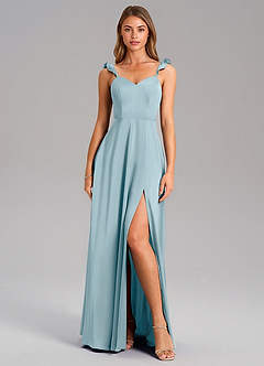 Azazie Everett Bridesmaid Dresses Moody Blue A-Line Stretch Satin Dress image3