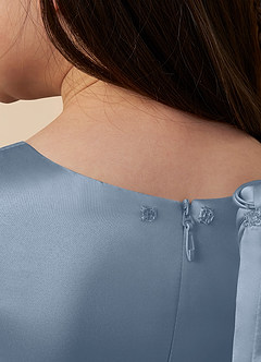 Azazie Bo Peep Flower Girl Dresses Dusty Blue A-Line Bow Matte Satin Dress image6