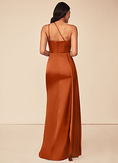 Azazie Maron Bridesmaid Dresses Burnt Orange A-Line One Shoulder Stretch Satin Dress image4