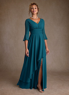 Azazie Eire Mother of the Bride Dresses Ink Blue A-Line Pleated Chiffon Dress image1