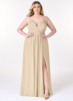 Azazie Farren Bridesmaid Dresses Champagne A-Line Pleated Chiffon Convertible Dress image10