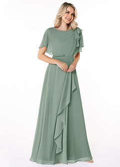 Azazie Aaliyah Modest Bridesmaid Dresses A-Line Scoop Pleated Chiffon Floor-Length Dress image3