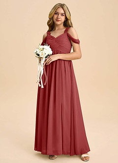 Azazie Lianne Junior Rust A-Line Off the Shoulder Chiffon Dress image1