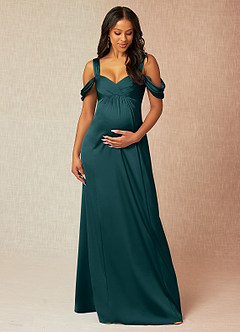 Azazie Rhea Maternity Bridesmaid Dresses A-Line Off-The-Shouler Pleated Stretch Satin Floor-Length Dress image1