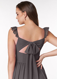 Azazie Metz Abiti da Damigella Abito A-Line in Chiffon Increspato con Scollo a Cuore Grigio Acciaio image6