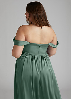 Azazie Morana Bridesmaid Dresses Eucalyptus A-Line Off the Shoulder Stretch Satin Convertible Dress image18