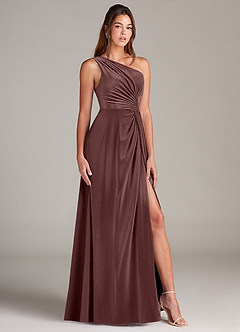 Azazie Brooke Bridesmaid Dresses Espresso A-Line One Shoulder Velvet Dress image3