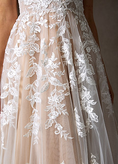 Azazie Sorella Wedding Dresses Diamond White Sand A-Line V-Neck Sequins Tulle Dress image10