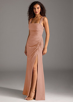 Azazie Jesaphine Bridesmaid Dresses Champagne Rose Sheath Bow Chiffon Dress image3
