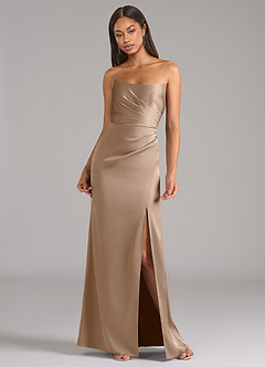 Azazie Marla Bridesmaid Dresses Taupe Sheath Strapless Stretch Satin Convertible Dress image4