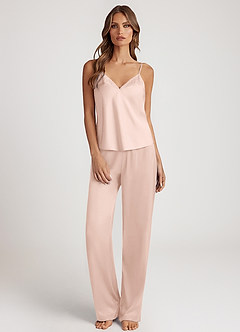 front Pyjama-Set aus Satin-Top mit weitem Bein und Schnürung vorne