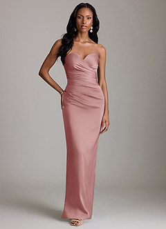 Azazie Sonora Suknie dla druhen Osłona Bez ramiączek Satyna elastyczna Do ziemi Sukienka image6