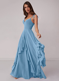 Barbie ♥ Azazie Bridesmaid Dresses Steel Blue A-Line Bow Chiffon Dress image3