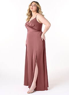 Azazie Dalilah Brautjungfernkleider A-Linie V-Hals Gefaltet Stretch-Satin Kleid Amethyst image8