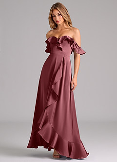 Azazie Lyra Bridesmaid Dresses Desert Rose A-Line Off the Shoulder Stretch Satin Convertible Dress image4