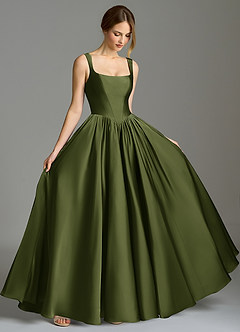 Azazie Verina Bridesmaid Dresses Olive A-Line Pleated Stretch Satin Dress image5