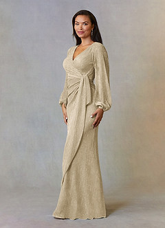 Azazie Sterling Vestidos para mãe da noiva Vestido Champanhe Ouro de Malha Metálica de Linha A com Ruched image2